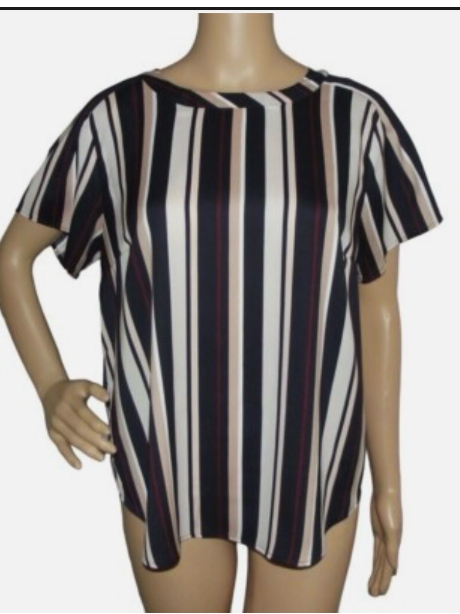Ann Taylor Vertical Stripe Short Sleeve Top In Black, White And Brown